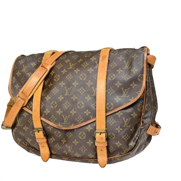 LOUIS VUITTON Logo Saumur 43 Shoulder Bag Monogram Leather Brown M42252 87YE479 - Picture 1 of 14